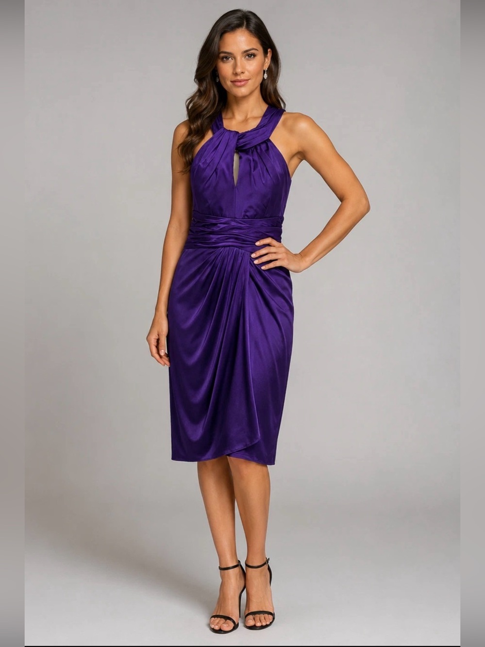 Adrianna Papell Evening Dress Womens 12 P Purple Polyester Lined Padded Bra Cups
